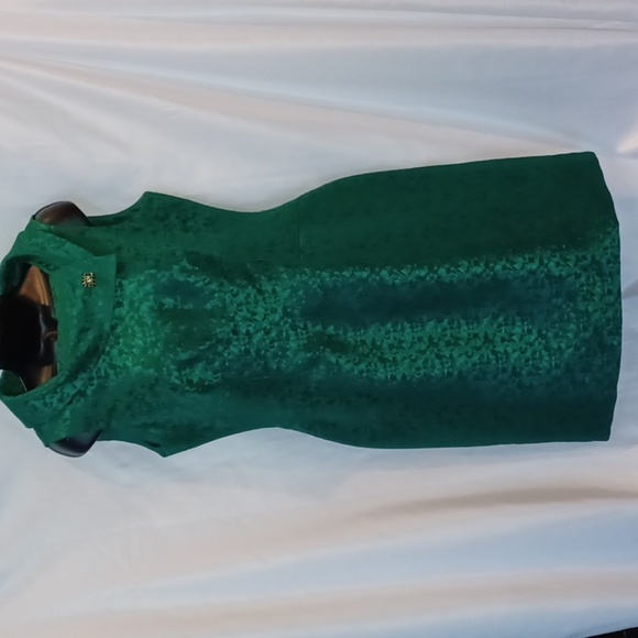 Tahari Emerald Green Sleeveless Sheath Structured Cowl Neck sz 8, vintage look - Picture 1 of 9